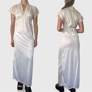 Vintage 80s White Slip, 1980s Lace Nightgown Dress